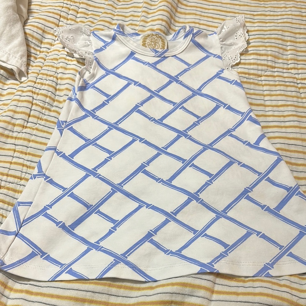 The Beaufort Bonnet Company White and Light Blue Girls' Casual Dress